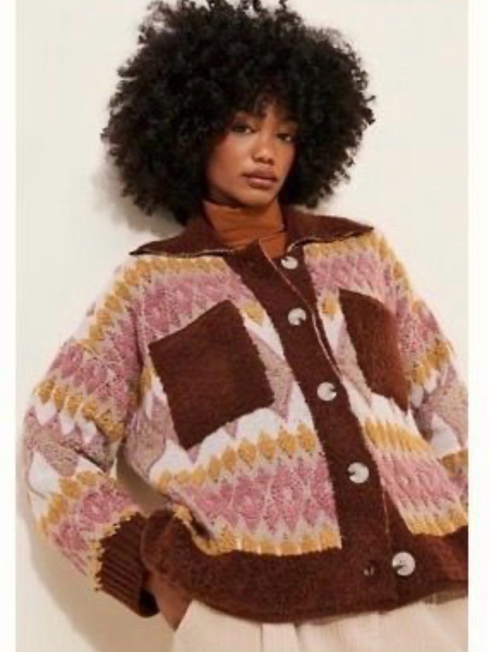 Flat White Geometric Knit Oversized Cardigan Jacket size medium